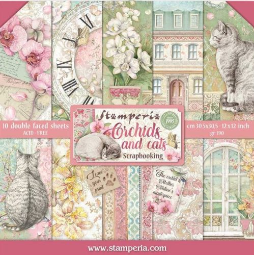Scrapbook tömb 10 lap cm 30,5x30,5 (12"x12") - Orchids and Cats