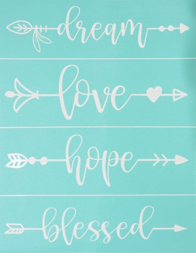 Szita-stencil 215 x 275mm - dream, love, hope, blessed 