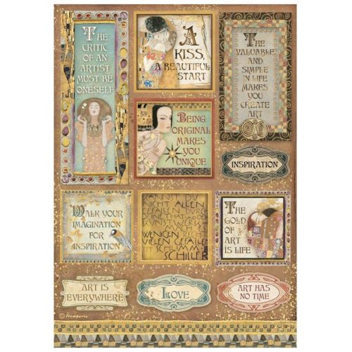 Stamperia rizspapír A/4 - Klimt idézetek és címkék
