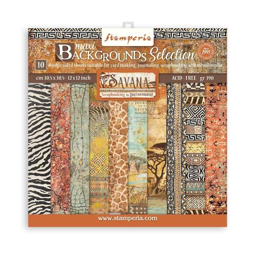 Scrapbook tömb 10 lap cm 30,5x30,5 (12"x12") Maxi háttér válogatás - Szavanna