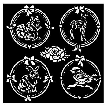 Vastag stencil -  Karácsonyi keretek 4 kerek 18x18cm