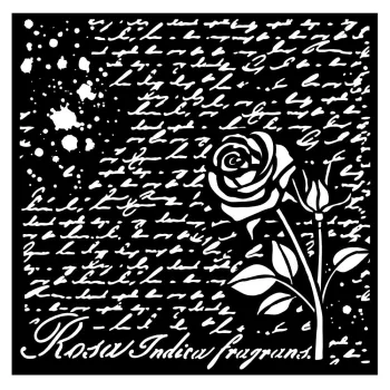 Vastag stencil cm 18X18 - Rose Parfum manuscript with rose