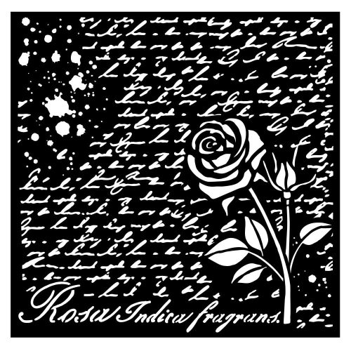 Vastag stencil cm 18X18 - Rose Parfum manuscript with rose