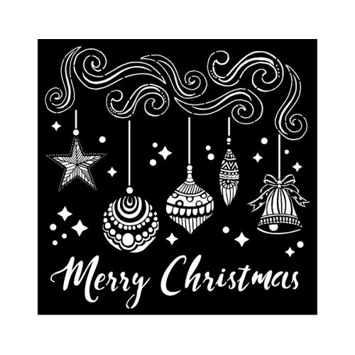 Vastag stencil -  Merry Christmas bells 18x18cm