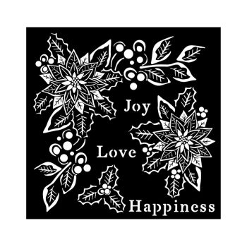 Vastag stencil -  Christmas Joy, Love, Happiness 18x18cm