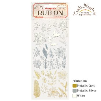   Rub-on - Kaparós matrica - Create Happiness Christmas poinsettia and leaves