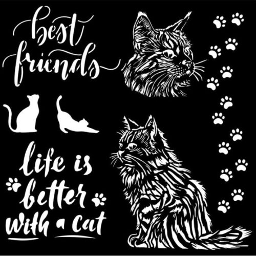 Vastag stencil 18cm x 18cm - Orchids and Cats Best friends