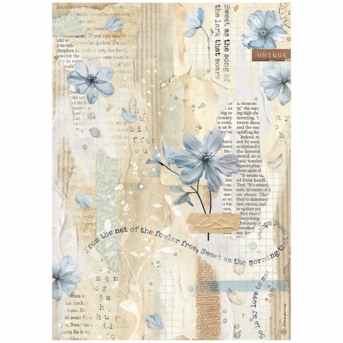 Stamperia rizspapír A/4 - Create Happiness Secret Diary blue flower