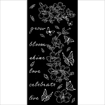 Vastag stencil 12cm x 25cm  - Create Happiness Secret Diary flowers and butterfly
