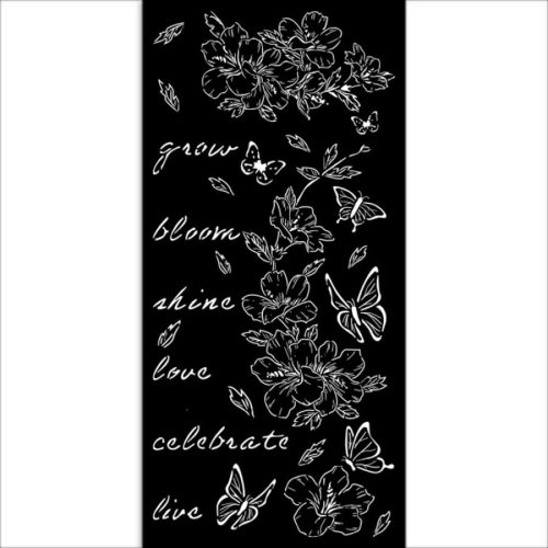 Vastag stencil 12cm x 25cm  - Create Happiness Secret Diary flowers and butterfly 