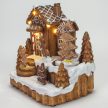 Világító mézeskalács ház forgós fenyővel 11cm x 16cm x 15,5cm
