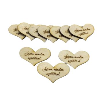   Fa szív "Szívem minden szeretetével" 5cm x 3cm 10db/csomag