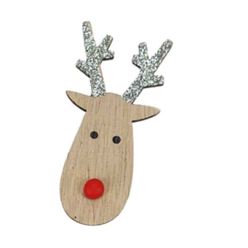 Öntapadós fa rénszarvas fej ezüst aganccsal 6,2cm x 2,9cm