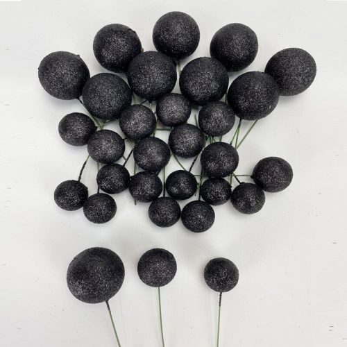 Csillámos gömb pick 2-3-4cm - fekete