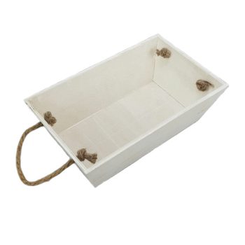   Fehér trapéz alakú kötél füles dekorláda 15,5cm x 26cm x 9 cm