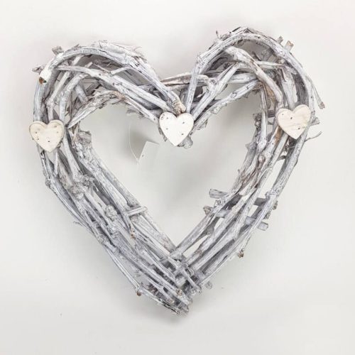 Szív forma / szív koszorú indákból világosszürke 35cm