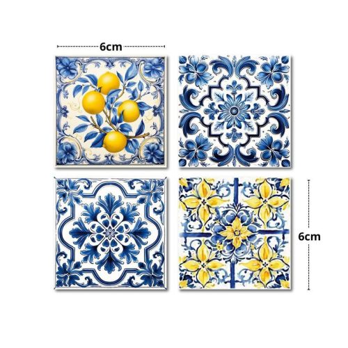 Nyomtatott dekorkarton - Mediterrán csempe minta 6x6cm 4db/csomag