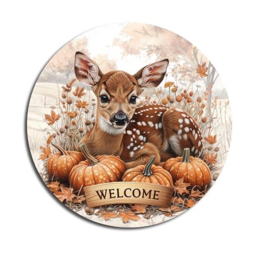Nyomtatott fa tábla koszorú közép - Bambi welcome 11,8cm
