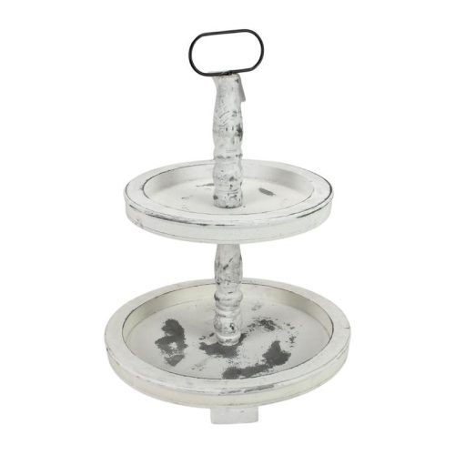 Két szintes kínáló tál fából fehér 45cm