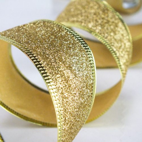 Glitteres szalag drót szegéllyel 4cm arany
