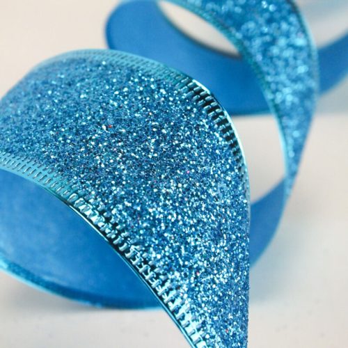Glitteres szalag drót szegéllyel 4cm kék