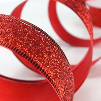 Glitteres szalag drót szegéllyel 4cm piros - méterre