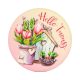 Nyomtatott fa tábla - Helló Tavasz - tulipános kör alakú 5cm 3db/csomag