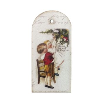   Nyomtatott fa tábla - Vintage karácsony - gyerekek 10cm x 5cm