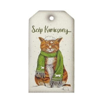   Nyomtatott fa tábla - Szép karácsony... cicával 9cm x 5cm