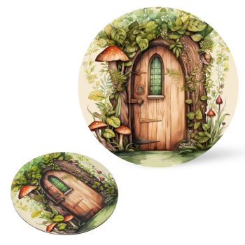   Nyomtatott fa tábla koszorú közép - Zöldablakos manóajtó 14,8