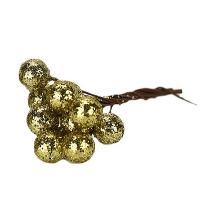 Drótos bogyó csillámos arany 1cm | 12 darabos csomag