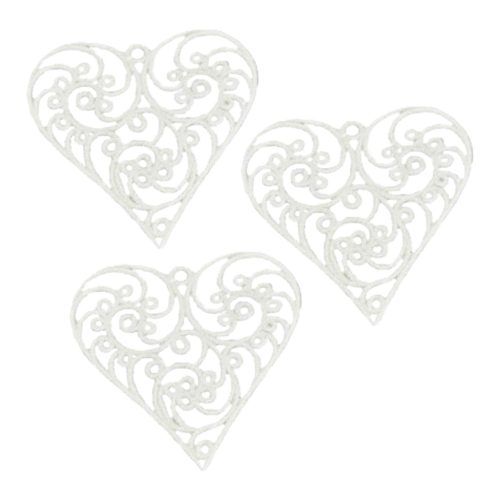 Csillámos fehér áttört szív 8cm x 8cm 3db/csomag