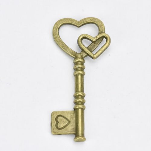 Fém medál - Dupla szíves kulcs 1,9cm x 4,3cm
