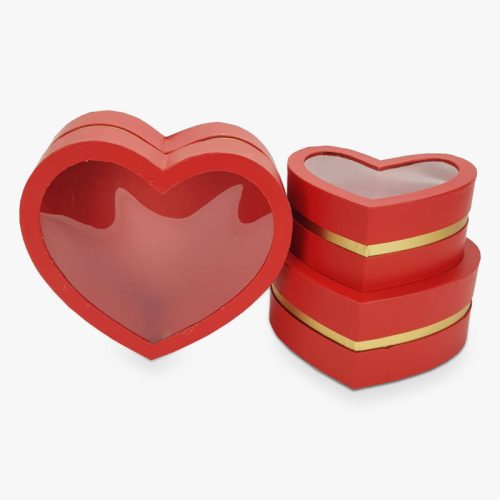 Papír doboz szett aranyszegélyes szív piros