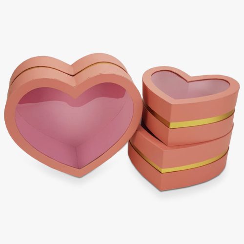 Papír doboz szett aranyszegélyes szív rózsaszín