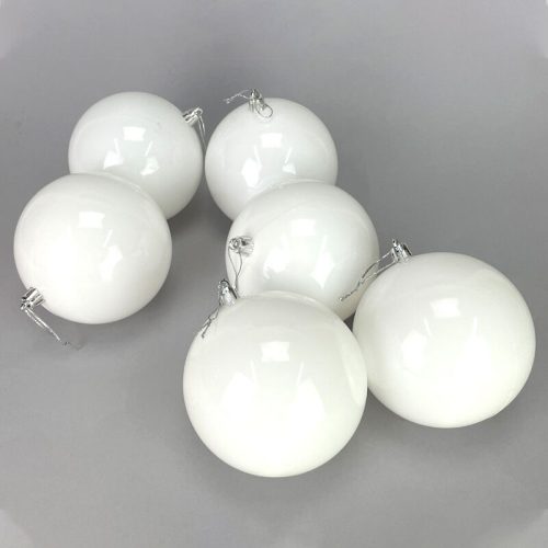 Fehér műanyag díszíthető gömb 10cm | 6 darabos csomag