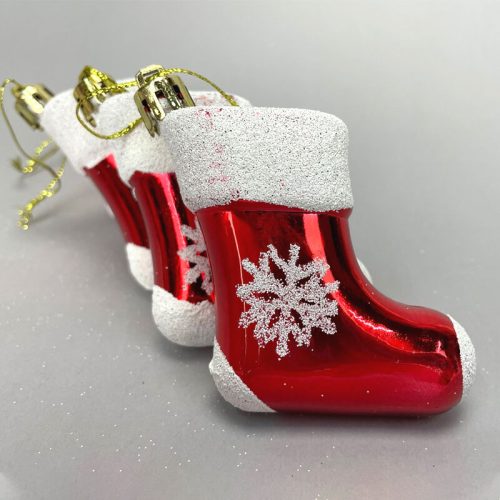 Karácsonyi zokni karácsonyfadísz piros 8cm x 7cm x 3cm