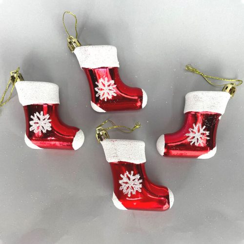 Karácsonyi zokni karácsonyfadísz piros 8cm x 7cm x 3cm | 4 darabos csomag