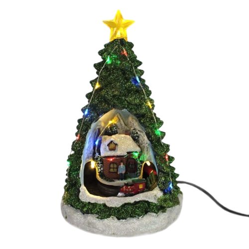 Világító, zenélő karácsonyfa vonattal 13,5cm x 23cm