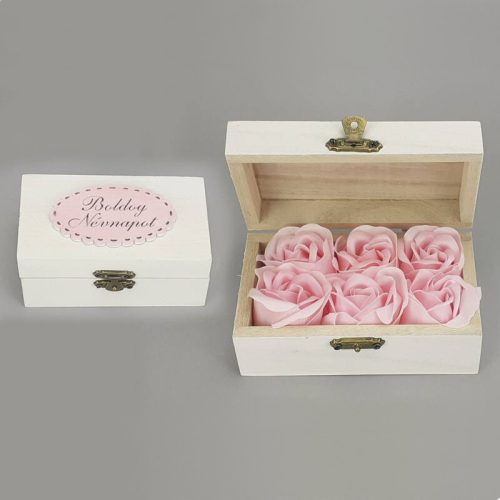Illatos szappanrózsa dobozban "Boldog Névnapot" - rózsaszín