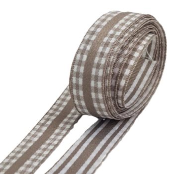 Kétoldalas textil szalag vintage barna 1,5cm x 2m