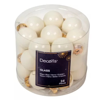 Üveg gömb akasztós gyapjú fehér 2,5cm 24db-os