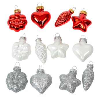 Üveg forma akasztós  piros-fehér 4cm 12db-os