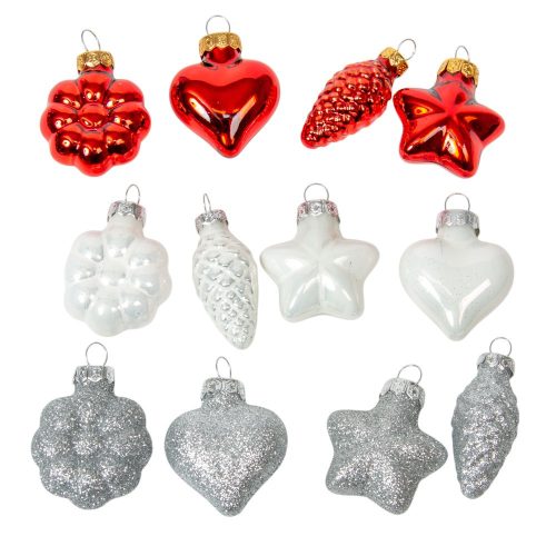 Üveg forma akasztós  piros-fehér 4cm 12db-os