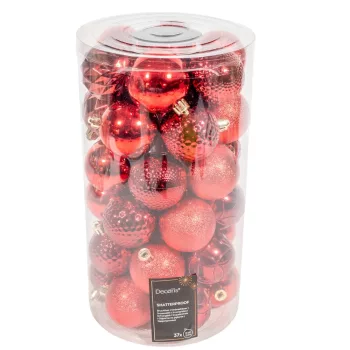 Műanyag gömb mintás mix karácsonyi piros 6cm 37db-os