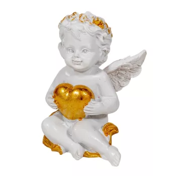 Angyal ülő szívvel fehér-arany M6cm