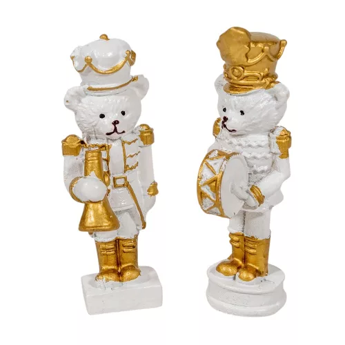 Diótörő maci poly fehér-arany M7cm 2db-os