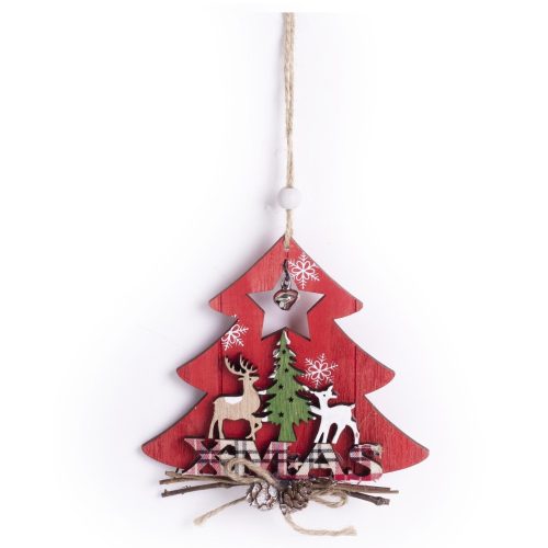 Díszített XMAS fenyőfa dísz akasztós 12cm