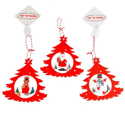 Áttört szarvas mintás fenyő akasztós piros 9cm