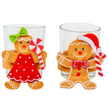 Teamécsestartó mézeskalácsos filc dísszel 5x6cm